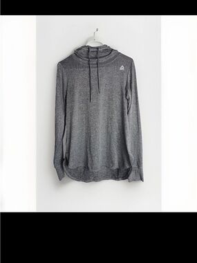 Reebok Heathered Gray Performance Pullover Hoodie with White Logo Print